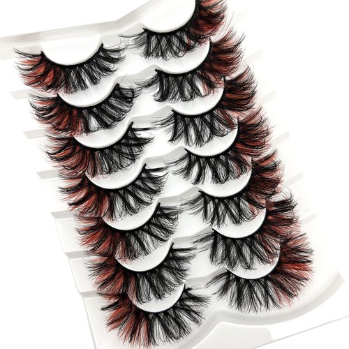 IFSOWDRA Colored Lashes Mink D Curl Red Lashes Strip 20mm 3D Faux Mink Wispy Dramatic Long Colorful False Eyelashes Pack