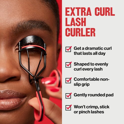 Revlon Extra Curl Lash Curler - All-Day Dramatic Curl with Non-Slip Finger Grips | Easy to Use, 1 Count
