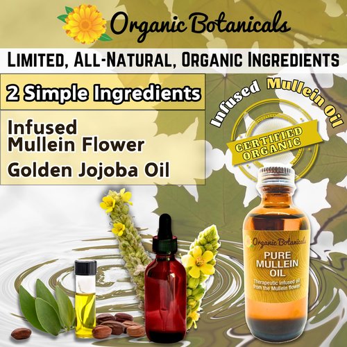 Pure Organic Mullein Oil - Organic Mullein Ear Oil Drops - Natural Ear Care Solution for Earaches, Tinnitus, and Kids - Herbal Mullein Extract Liquid for Soothing Relief (0.5oz)