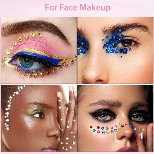 Face Gems Kit with Makeup Glue, Hair Gems Colorful Face Jewels Clear Face Rhinestones, Picker Pencil Tweezer and Brush for Face Eye Hair Body Makeup