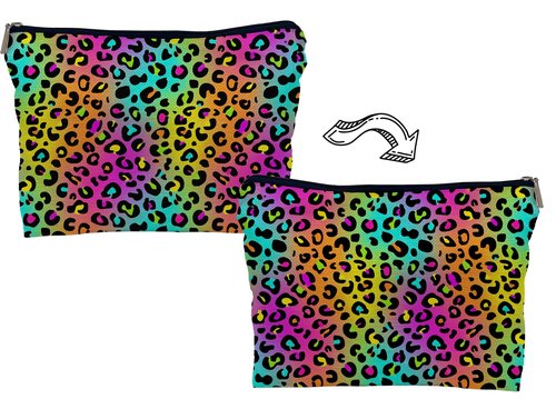 Lacosu Colorful Neon Leopard Print Rainbow Makeup Bag Cosmetic Bag Zipper Pouch Toiletry Bags,Leopard Print Gifts for Women Teen Girls