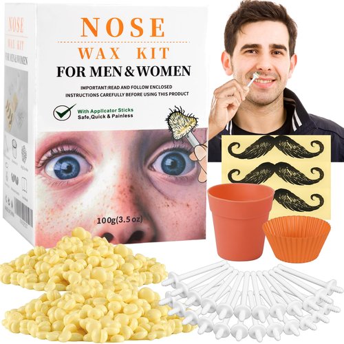 Nose Wax Hair Removal Kit by CoFashion | 100g Wax, 30 Applicators (15-30 Uses) | Painless, Quick & Easy for Men Women | 15 Mustache Guards, 2 Silicone Cups