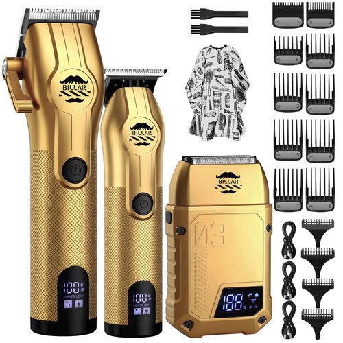 BILLAR® Professional Barber Clippers and Trimmer Set - Foil Shaver Professional Hair Clippers for Men, Mens Cordless Hair Clipper for Barbers Haircut Kit（Golden）