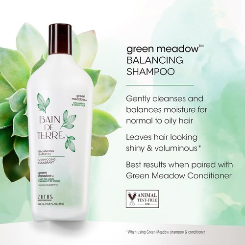 Bain de Terre Balancing Shampoo & Conditioner Set - Green Meadow | Restores Balance for Normal, Oily Hair | Paraben-Free | Color-Safe | 13.5 Fl Oz
