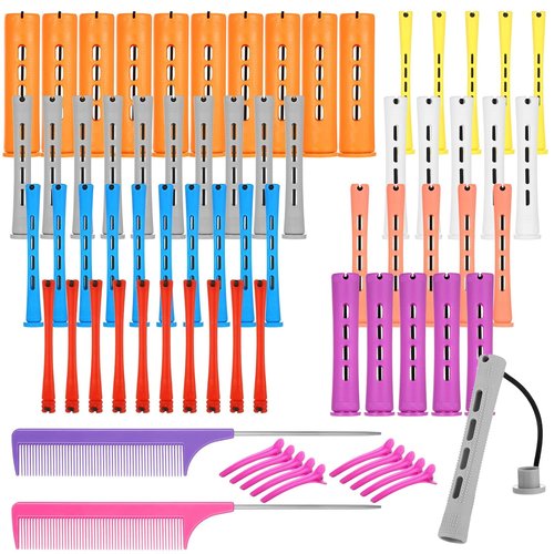 Skiennix 60 Pcs Perming Rods Set - 8 Sizes Cold Wave Rollers with Combs & Clips for Hair Styling