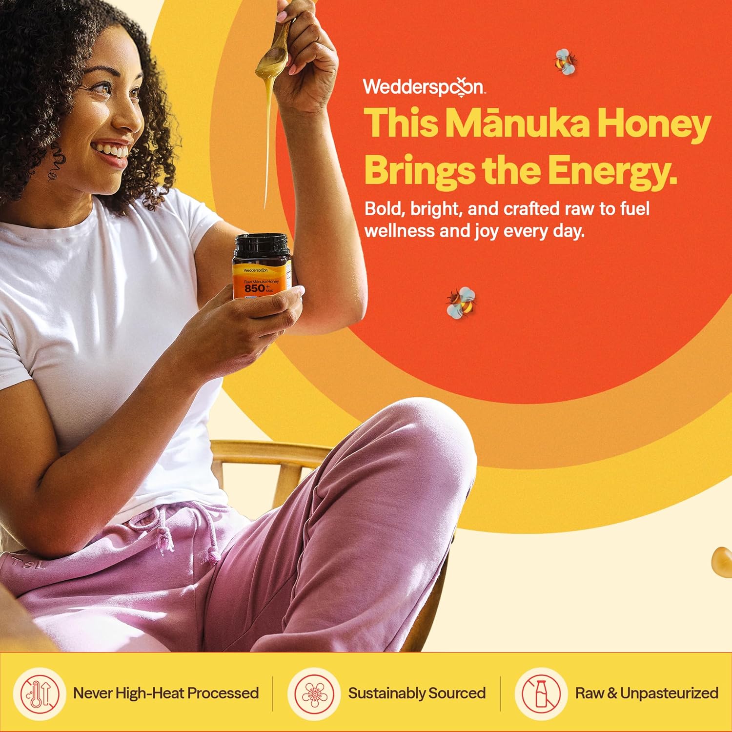 Wedderspoon Raw Manuka Honey 850+ MGO - Unpasteurized Superfood in 17.6 Oz BPA-Free Jar