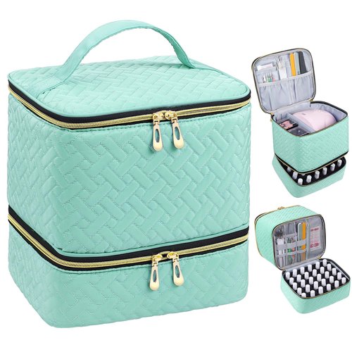 RZMAYIS Nail Polish Organizer, Nail Polish Storage Holds 30 Bottles & Nail Lamp, Double Layer Nail Bag Organizer Case, Portable Nail Polish Holder for Nail Tech Travel & Manicure Kit