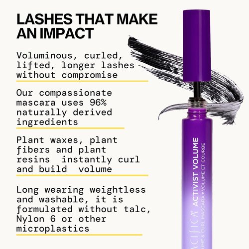 Pacifica Beauty Activist Curling Mascara - Black | Volume & Length | Vegan Brush in Glass Tube