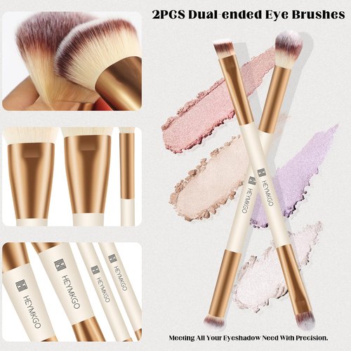HEYMKGO Makeup Brushes Set, 4Pcs Double-ended Foundation Contour Powder Blush Concealer Eyeshadow Brush Set for Liquid, Cream, Powder for Blending Buffing Professional Face Brush Set Tools(Apricot)