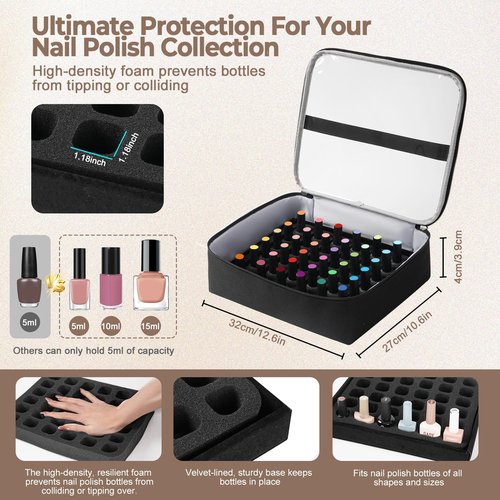 DERSTUEWE Professional Nail Polish Organizer Backpack, Black Storage Case with Multiple Compartments, Portable Travel Carrying Bag for Nail Art Supplies