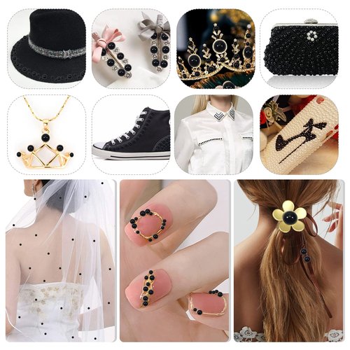 TOAOB 13000pcs Black Flat Back Pearl Beads Half Round Imitation Pearls 2mm to 10mm Assorted Sizes Plastic Gem Pearls for Crafts Nails Phone Shoes Making DIY Crafting Accessory