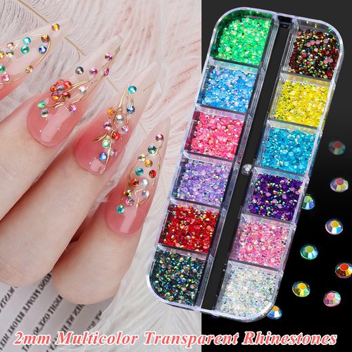 18000pcs Nail Rhinestones and Pearls for Nail Art, 2mm Resin AB Transparent Jelly Rhinestones Crystal Nail Gems Multicolor Flatback Pearls with Tweezers & Pickup Tools for Women Nails Design Craft DIY