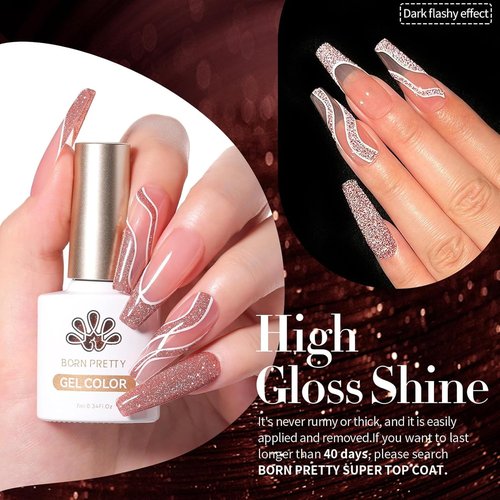 Born Pretty Reflective Red Glitter Gel Polish Christmas Glitter Gel Polish Sparkly Shiny Disco DJ LED Nail Polish Varnish Silver Red Black Colors Collection 6PCS 7ML