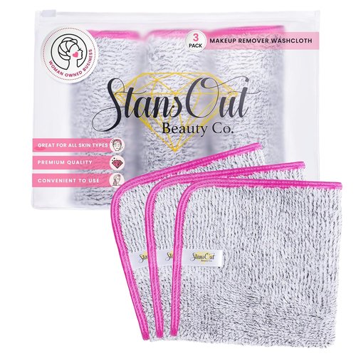 StansOut Makeup Towels - 3 Pack Reusable Microfiber Makeup Remover Cloths - Soft 12x12 in Gray Towels for Gentle Cleansing