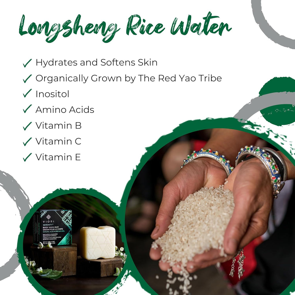 Viori Serenity Body Wash Bar - Natural Aloe Scent | Handcrafted with Longsheng Rice Water - 120g Vegan Soap