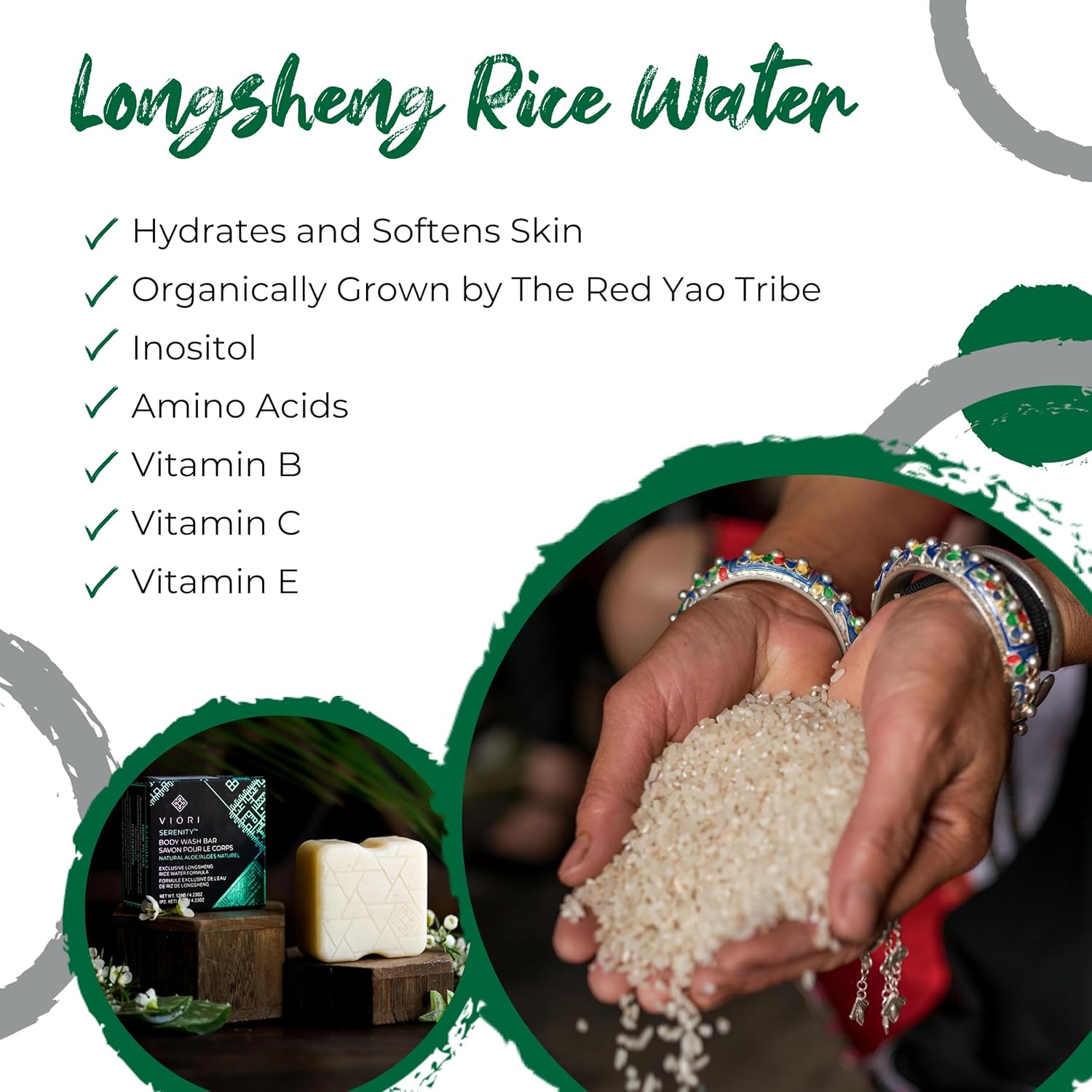 Viori Serenity Body Wash Bar - Natural Aloe Scent | Handcrafted with Longsheng Rice Water - 120g Vegan Soap