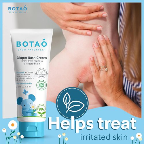 BOTAO Baby's Natural Diaper Cream - Organic EWG Verified Formula | Soothes Rashes with Aloe Vera & Calendula | 2.5 Oz (3 Pack)
