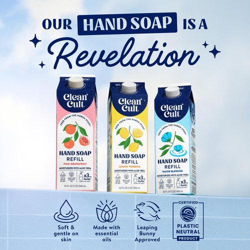 Cleancult Liquid Hand Soap Refill - Pink Grapefruit- Moisturizes Dry & Sensitive Skin - Made with Aloe Vera & Essential Oils - Eco Friendly - Paper-Based Packaging - 32 oz/3 Pack