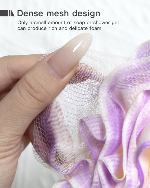 Large Loofah Bath Sponge 70g, 6.3 Inch Exfoliating Shower Loofah, Soft Durable PE Mesh with Reinforced Knotting, Rich Lather Body Wash Scrubber, Sweet Little Gifts Set (B-4Pack)
