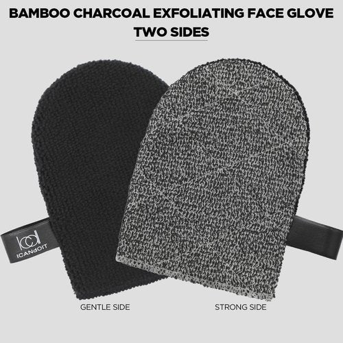 ICANdOIT Exfoliation Set-17.71 Inch Boar Bristles Back Scrubber Bath Brush,Shower Brush with No-Slip Curved Handle,Dual-Sided Face Exfoliation Glove