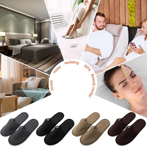 Geyoga 12 Pair House Slipper for Guest Non Slip Disposable Slipper for Travel Washable Reusable Closed Toe Hotel Bridesmaid Indoor Spa Wedding Party Shoeless Home(Deep Color,M)