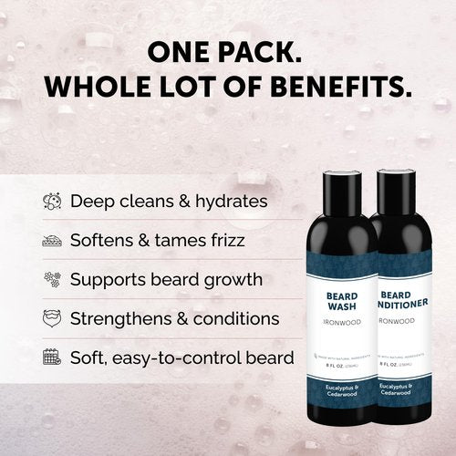 Detroit Grooming Co. Beard Wash & Conditioner Bundle – The Ultimate Beard Kit with Biotin & Argan Oil – Fresh Cherry Tobacco Scent – 8 oz Each (Ironwood)