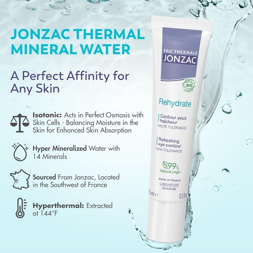 Eau Thermale Jonzac Rehydrate Eye Contour Cream - Soothing Hydration with Hyaluronic Acid for Dark Circles - 0.5 Fl Oz