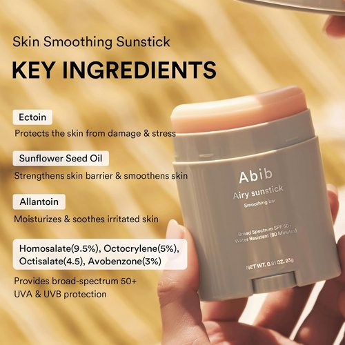 Abib Airy Sunstick SPF 50+ | Broad Spectrum Semi-Matte Sunscreen Stick for Oily Skin - 0.81 oz