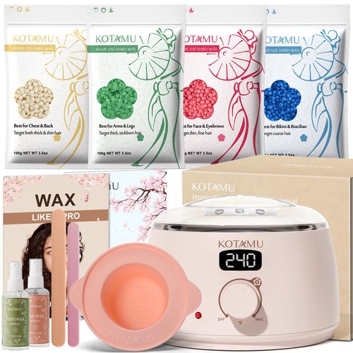 KOTAMU Waxing Kit for Women & Men, Wax Warmer for Hair Removal, Digital Wax Kit with Silicone Pot，Ideal for Face Eyebrow Arm Legs Armpit &Sensitive Skin, Pink Waxing Machine for Home Salon Use