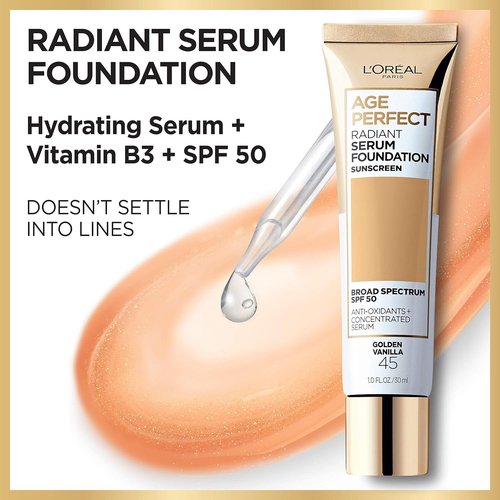 L'Oreal Paris Age Perfect Radiant Serum Foundation - SPF 50, Rose Ivory, 1 Ounce