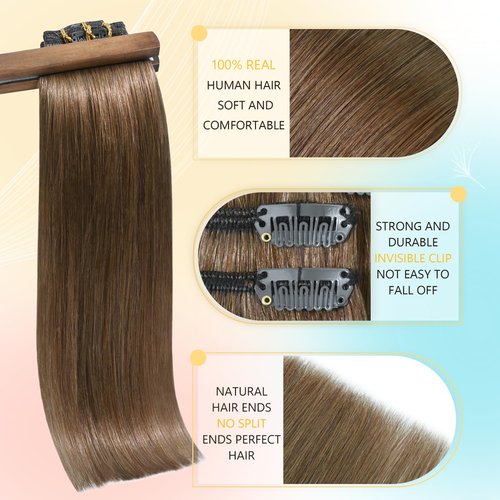 Newfeeling Light Brown Hair Extensions 15 Inch 75g Natural Straight 100% Real Human Hair #6 Chestnut Brown Hair Extensions