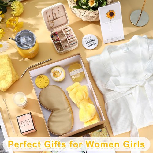 Nuogo 13 Pcs Birthday Gifts for Women Valentine Day Gifts Spa Basket Set for Women Mirrors Socks Steamers Jewelry Case Bath Robe Mom Nurse Girlfriend Wife
