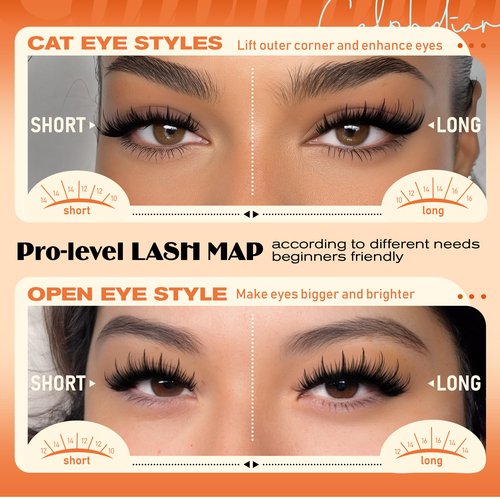 Calphdiar Manga Lash Clusters Wispy Eyelash Clusters Spiky Fluffy Volume Cluster Eyelash Extensions 10 12 14 16mm Weightless Cluster Lashes Long Lasting Individual Lashes DIY Cat Eye Open Eye Looks