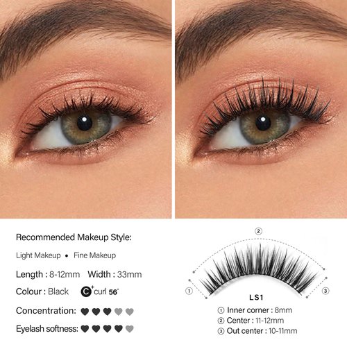 Happy Heartbeat False Lashes Natural Look Thin Band Eyelashes,Wispy Soft Cat Eye Volume Reusable Strip Fake Lashes,with Lash Glue and Eyelash Curler Professional Kit (LS1 Kit)