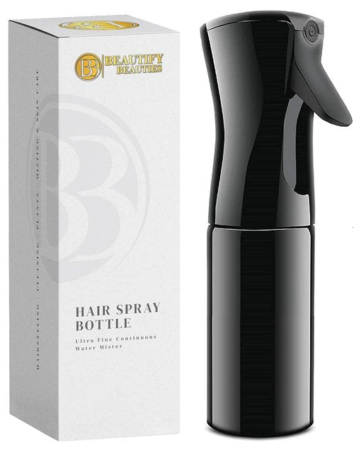 BeautifyBeauties Hair Spray Bottle - Ultra Fine Continuous Mister for Hairstyling & Skin Care | 6.8 Oz Black
