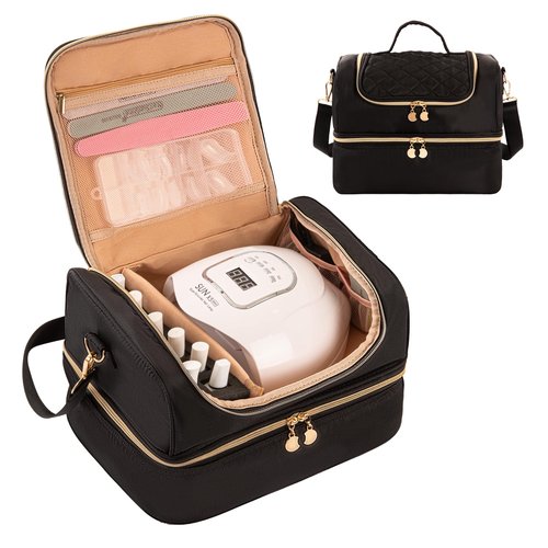 KGMCARE Nail Polish Organizer Case, Nail Supplies Storage Holds 60 Bottles Nail Polish & Nail Lamp Gel Nail Travel Carrying Bag for Nail Kit (Black)