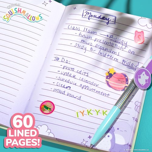 Squishmallows Original Diary Set - Kawaii Journaling Kit with 5x7 Diary, Stickers & Pen for Kids