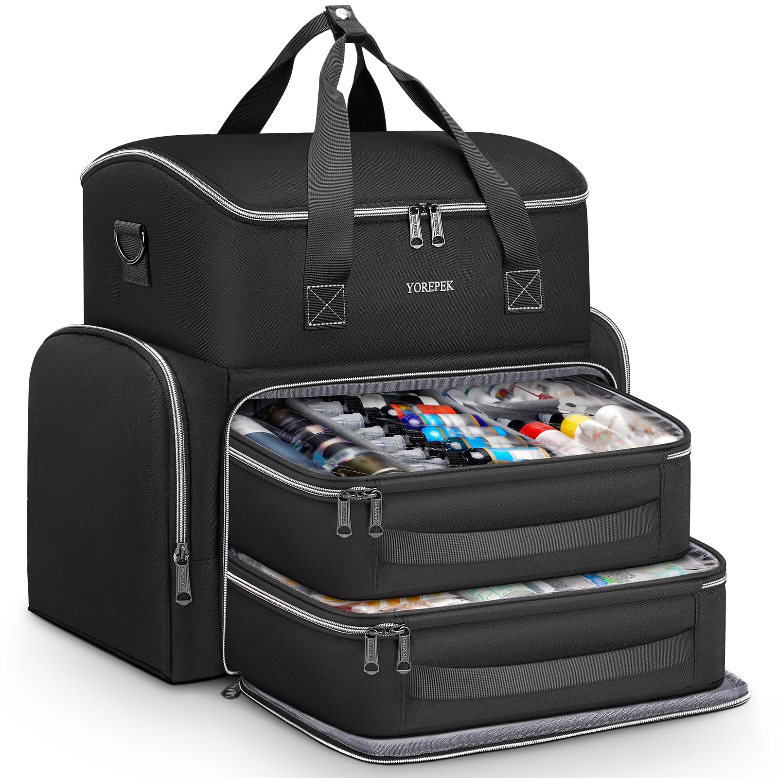 YOREPEK Tattoo Travel Case, Waterproof Tattoo Bag with 2 Removable Organizer Pouches, Adjustable Dividers, Tattoo Carrying Case for Equipment, Supplies, Stencil Printer, Artist Gifts