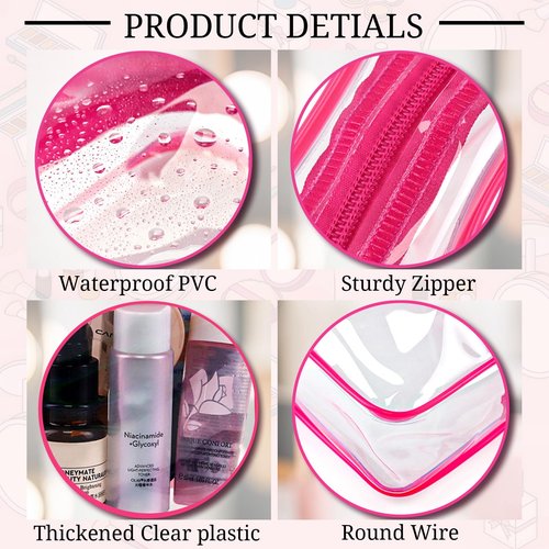 CHICAUP 6 Pieces Clear Makeup Bags Bulk TSA Approved Toiletry Bag for Travel PVC Waterproof Clear Cosmetic Pouch with Zipper for Men and Women Carry-on Travel Essentials