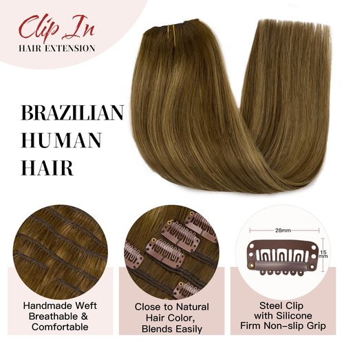 LOVELINE Clip in Hair Extensions Real Human Hair, 100% Remy Human Hair Extensions Clip Ins for Women, 7Pcs 12Inch 85g, Balayage Chocolate Brown to Caramel Blonde