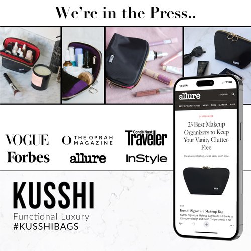 KUSSHI Washable Travel Makeup & Cosmetic Bag - Brush Organizer Sold Separately (Signature, Navy/Mint)