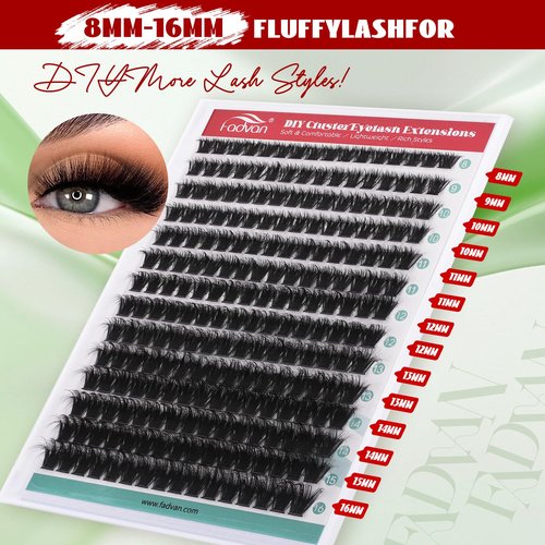 FADVAN Fluffy Thick Lash Clusters DIY Eyelash Extension 8-16mm C Curl 3D Lash Clusters 100D Wispy Individual Eyelash Extensions Clusters Lashes DIY Fluffy Lash for Beginners