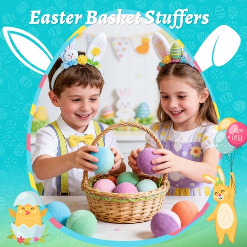 Bath Bombs for Kids with Surprise Inside, 24 Pack Kid Bath Bombs Gift Set, Easter Basket Stuffers Easter Gifts for Kids Bubble Fizzy for Girls Boys with Toys Inside