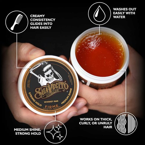 Suavecito Pomade Firme Hold - Whiskey Bar Scent 4 oz | Strong, Flake-Free Hair Gel for All Styles