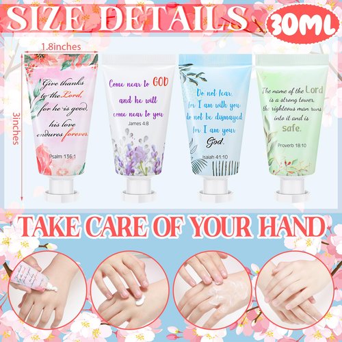 Landhoow 24 Pack Christian Hand Cream Bulk for Women Travel Hand Lotion Set Religious Bible Verse Gifts for Easter Church Prayers School Teacher Wedding Anniversary Birthday Mother's Day