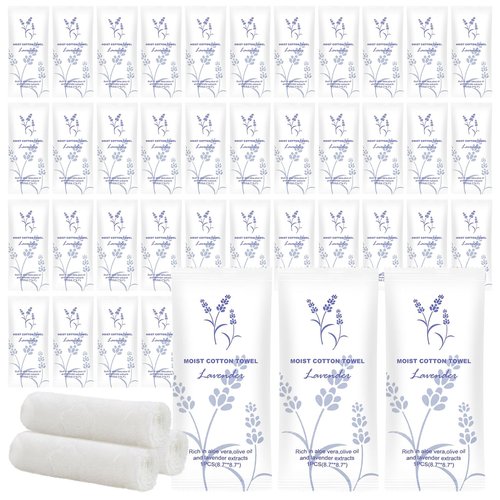 Moist Cotton Towel Bulk Moist Towelettes Individually Wrapped,White Towel Services,Refreshment Pre Moistened Towels for Dentist Travel Sport Party Hotel 100,Lavender