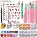 FANDAMEI Nail Design Kit, Nail Art Kit, 15 PCS Nail Brushes For Nail Art, Nail Art Tools, Rhinestones For Nails, Nail Stickers, Pearl Chrome Nail Powder, Chrome Powder For Nails, Nail Design Tools