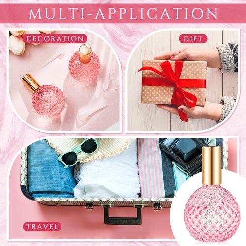 Teenyyou 4 Pack 100ml/3.4 oz Glass Spray Perfume Bottle Perfume Atomizer, Vintage Refillable Reusable Travel Cologne Dispenser Empty for Women with 3 Kinds of Dispenser (Pink)