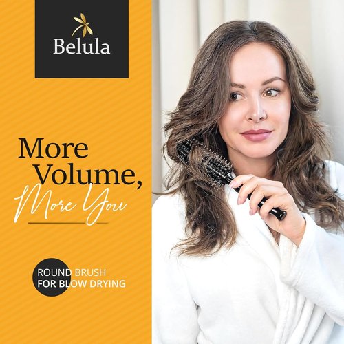 Belula Boar Bristle Round Hair Brush - 2.7” Wooden Barrel for Volume & Body | Free Clips & Travel Bag