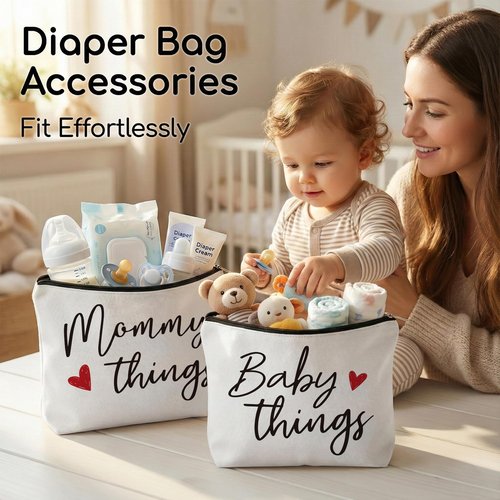 Sahjzk Best Expecting Mom Gifts,Mommy And Baby Canvas Pouch Set,New Mother Keepsake For New Mothers And Expecting Moms,Modern Neutral Cosmetic And Accessory Bags,Matching Travel Cases,Set of 2